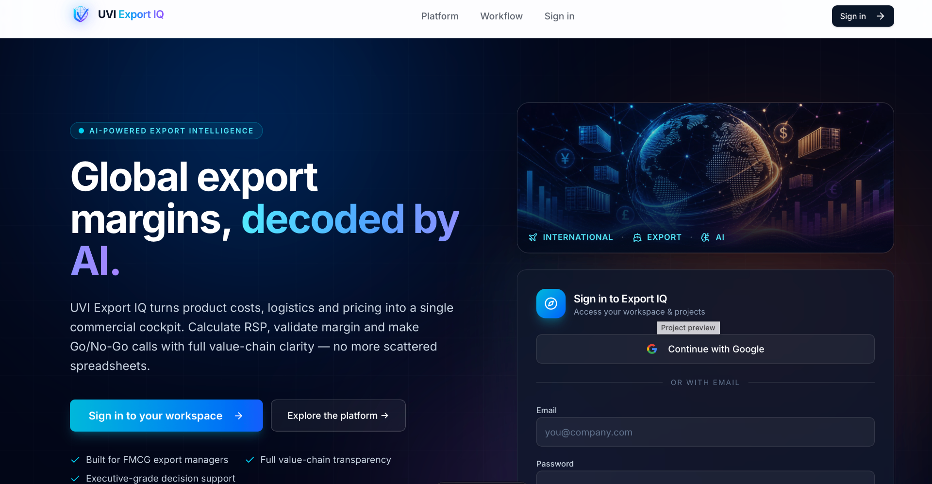 Export Profit Navigator application screenshot